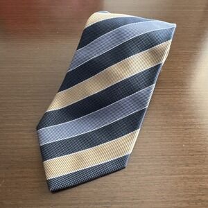 Dormeuil Paris London Navy Blue Gray Gold Striped Repp Silk Neck Tie